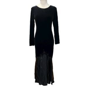Vintage Jessica McClintock Black Velvet Gown  Dress Satin Skirt Goth Formal Sz 4